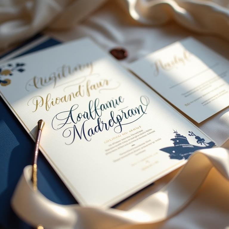 Elegant hand-lettered invitations for luxury cruise milestone celebrations